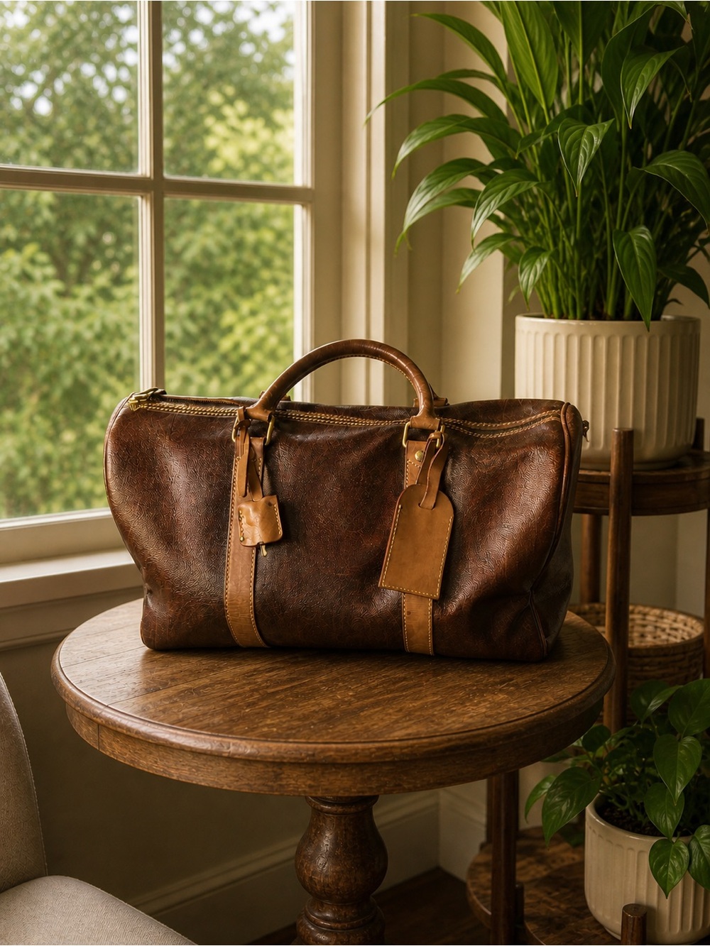 Etro Leather Duffel Travel Bag - Brown